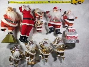 Santa Christmas ornament Lot 10 Flocked Felt Rubber Plastic Face Foil Gift Mcm - Picture 1 of 20