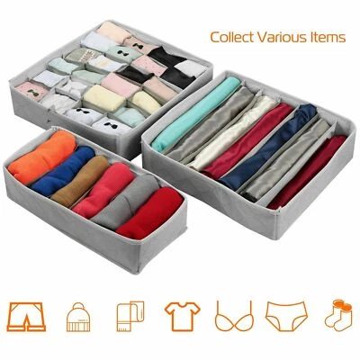 US 3Pcs Sock Bra Underwear Closet Drawer Organizer Storage Bamboo Charcoal Set - Image 1 of 4