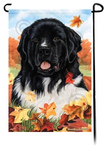 Falling Leaves Garden Flag - Landseer Newfoundland - Bild 1 von 1