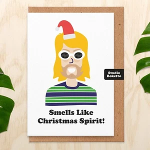 Weihnachtskarte mit Umschlag, Kurt Cobain, Nirvana, Smells like Christmas Spirit - Bild 1 von 5