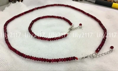Natural 2x4mm Brazil Red Jade Faceted Roundel Gemstone necklace Bracelet set - Image 1 of 4