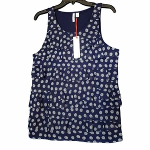 NWT * ELLE Layered Chiffon Sleeveless Top MEDIUM Ruffles Navy Blue Cotton Blend  - Picture 1 of 7