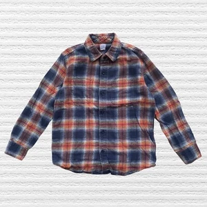Gap Boys Classic Woven Flannel Shirt Blue Orange Plaid Long Sleeve Size Large - Picture 1 of 11