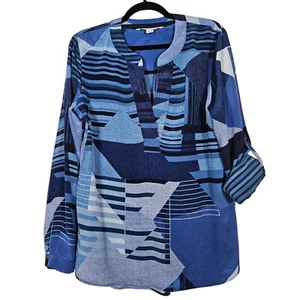 DVF Diane Von Furstenberg ESTI Silk sz 8 Blouse Top Diamond Stripe Roll Tab Boho - Picture 1 of 10