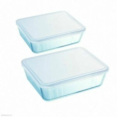 Pyrex Rectangular Food Storage Glass Dish with Lid 2 Pieces set - Clear 4L-1.5L - Image 1 of 4
