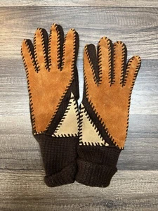 Vintage Gloves Women's Soft Patch Suede Knit NOS Hippy 80s 70s - Picture 1 of 11