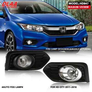 2Pcs Front Fog Lights Assembly w/ Clear Lens Grills Bumper For Honda City 17-18 - Picture 1 of 6