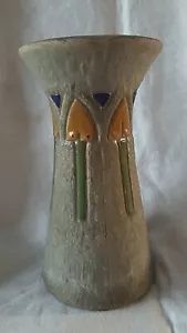 Roseville Mostique grau 1916 Kunsthandwerk Keramik gelbe Blumenvase 164-8 - Bild 1 von 8