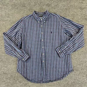 Ralph Lauren Shirt Mens XXL 2XL Blue Orange Plaid Button Up Linen Cotton Long - Picture 1 of 9