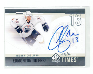 2010-11 SP Authentic Sign of the Times #SOT-AC Andrew Cogliano Edmonton Oilers