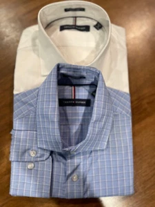 TOMMY HILFIGER MEN'S 2 PACK BUTTON UP SHIRT(WHITE/BLUE PLAID 15-15.5 34/35)NWT - Picture 1 of 3