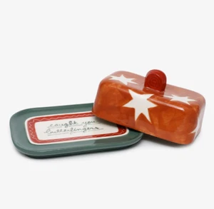$115 Retail Laetitia Rouget Stoneware Butterfingers Butter Dish Terracotta Red - Picture 1 of 3