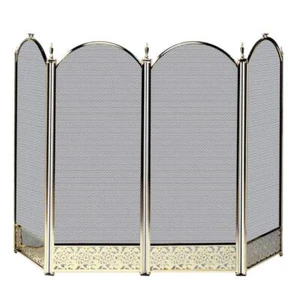 UniFlame S-4645 4 Fold Panel Antique Brass Screen with Decorative Filigree - Picture 1 of 1