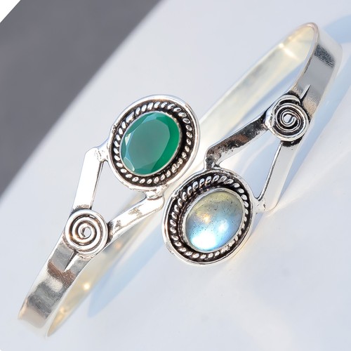 VALENTINO Bracciale moderno ragazza in argento sterling 925 con pietra preziosa labradorite e onice verde