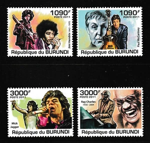 Musicians Jagger Hendrix McCartney Charles Set mnh 4 stamps 2011 Burundi #966-9 - Picture 1 of 1