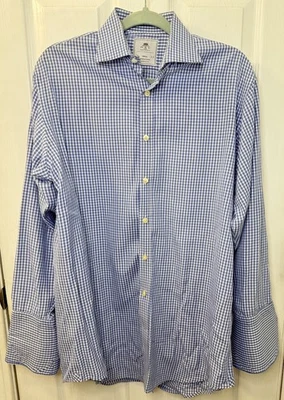 Camisa de vestir Hawes And Curtis azul y blanco a cuadros guinga cuello 15,5 puño francés Foto 1 de 4