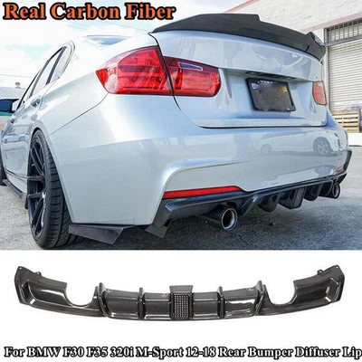 Labio difusor de parachoques trasero de carbono real con luz para BMW F30 F35 320i M-Sport 12-18 Foto 1 de 4