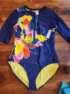 Traje de baño Anne Cole de una pieza talla 14 cremallera frontal nuevo con etiquetas corte alto  - Imagen 1 de 10