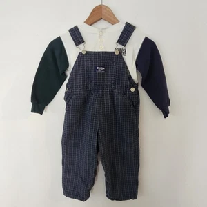 Vintage Osh Kosh B'gosh Overall Vestbak L/S Hemd Set 3-4T blau kariert Unisex 1980er - Bild 1 von 22