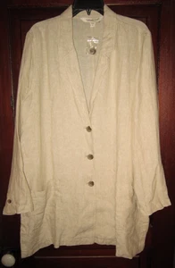 Coldwater Creek New XL 100% Linen Blazer Jacket Duster Coat Long Pockets Beige - Picture 1 of 3