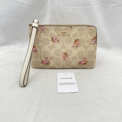 Coach Unisex Corner Zip Wristlet Signature Canvas Floral Print CAR20 Sand Multi - Image 1 of 4