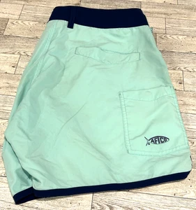 AFTCO AMERICAN FISHING TACKLE CO Mens Aqua Navy Blue Board Fishing Shorts 34 - Picture 1 of 9