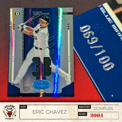 Materiales certificados Leaf 2004 - Eric Chávez/100 Jersey espejo azul (#58) Foto 1 de 4