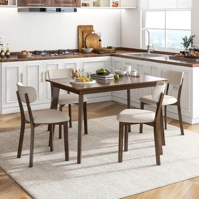5-Piece Dining Table Set Farmhouse Kitchen Table & 4 Upholstered Chairs Wood - Image 1 of 4