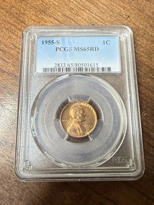 1955 S  LINCOLN  WHEAT CENT PENNY PCGS UNC MS65RD US COIN CERT# 80501615 - Image 1 of 2