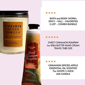Bath Body Works 2 Bundle ~ Cinnamon Vanilla 7oz Candle & Pumpkin 1oz Hand Cream - Picture 1 of 20
