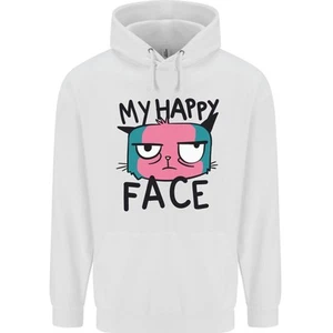 Cat My Happy Face Funny Grumpy Childrens Kids Hoodie - Picture 1 of 35
