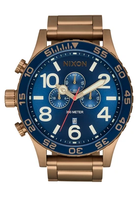 Nixon 51-30 Chrono Desert Gold Blue Dial Oversized Watch A1389-5301 - Image 1 of 4