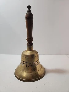 Captains Bell - Large Wood Handle Brass Color Ship Bell 11 inch Tall - Picture 1 of 8