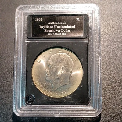1976D Authenticated Brilliant Uncirculated Eisenhower Dollar Coin BA17-00040-029 - Image 1 of 2