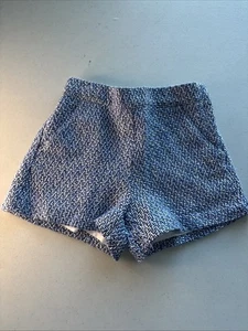 Janie And Jack Shorts Adj Waist Girls SZ 5 Blue White Pockets Side Zip Tweed - Picture 1 of 8