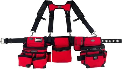 3 Tool Bag Tool Belt with Suspenders in Red, 55185-RD - Image 1 of 4