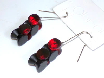 Sobral Cilindros Very Deep Red &Black Hourglass Bead Artist Made Dangle Earrings - Image 1 of 4