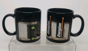 2 Vtg Black Energizer Battery Coffee Mugs W/The E91 On Battery Tester PROMO ITEM - Picture 1 of 8