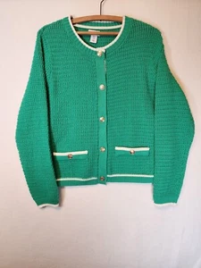 NICOLE MILLER NY GREEN/WHITE BUTTON FRONT CARDIGAN W/GOLD BUTTONS SZ 1X NWT - Picture 1 of 14