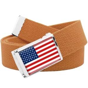 Build A Belt Adult American Flag 1.25" Wide Flip Top Buckle with Canvas Web Belt - Picture 1 of 24