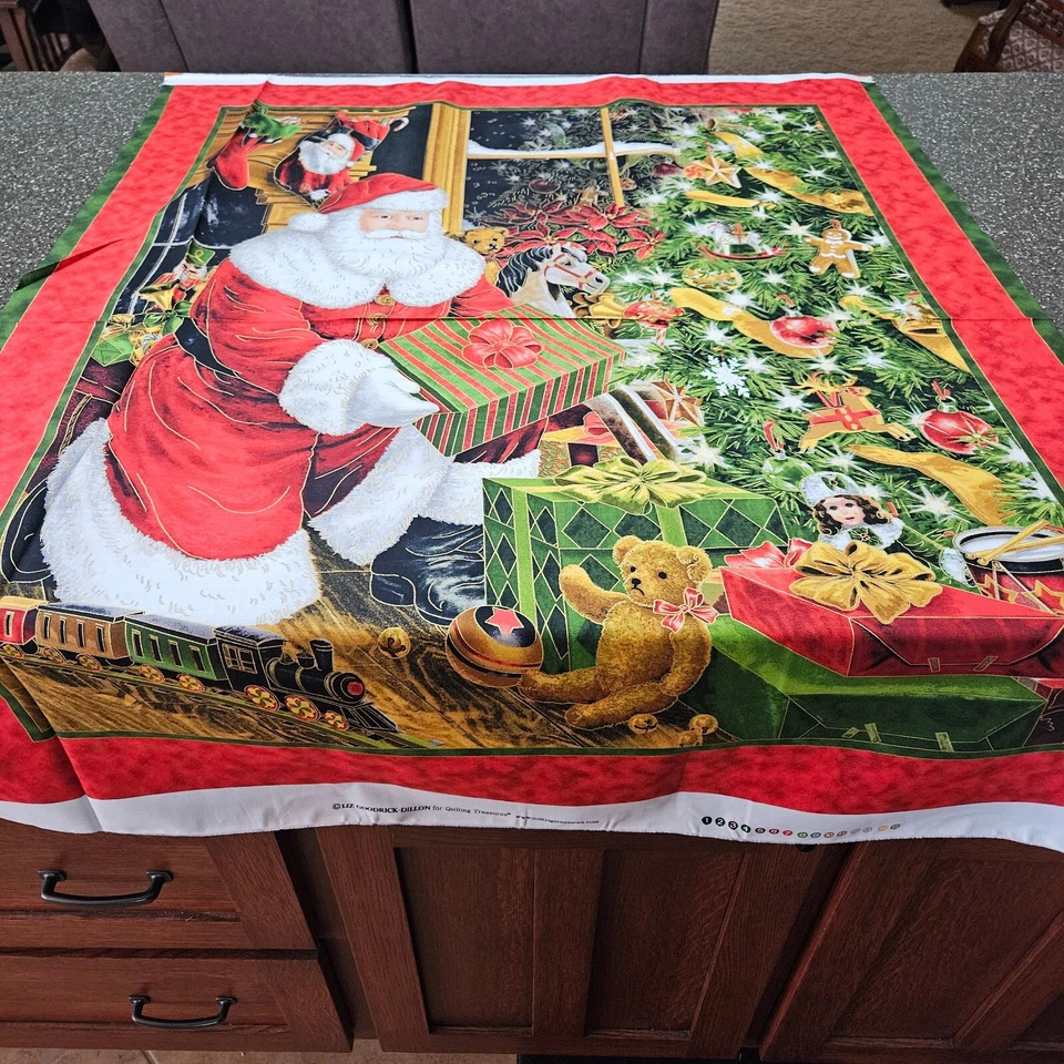 Best Time of the Year Panel 35x42 Liz Goodrick Dillon QT Santa Christmas Tree - Image 1 of 4