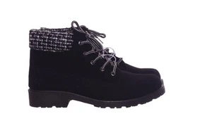 Mujer Negro Blanco Plano Moda Moda Moda Zapatos al tobillo Botas Imitación Gamuza Corbata 7 8 9 NUEVAS - Imagen 1 de 1