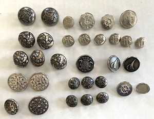 Vintage silver metal button mixed lot sets military blazer puffy shank Waterbury