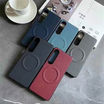Funda con bisagra blindada de cuero de fibra de carbono Magsafe para Sony Xperia 1 VII VI 10 V Foto 1 de 4