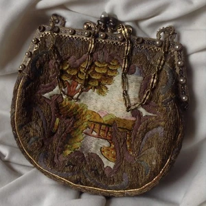 Antike chinesische Handarbeit Bronze Perle bestickt Abend Handtasche Geldbörse Tasche - Bild 1 von 12