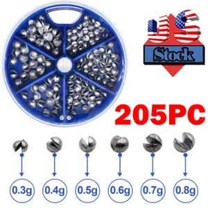 205 Pcs Split Shot Fishing Weights Sinkers Fishing Line Lead Assortment 5 Sizes - Picture 1 of 8