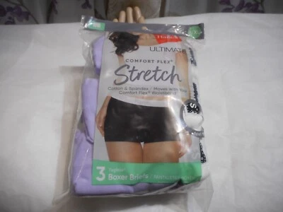 Hanes Ultimate Women's 3 Tagless Boxer Briefs Purple/White Panty Size 8/XL - Image 1 of 4