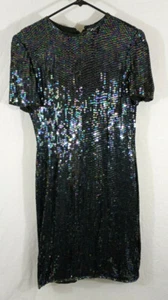 Vintage Fully Sequin Silk Cocktail Glam Dress Size 10 Back Zipper - Picture 1 of 12