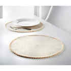 Set Of 4/8 Table Place Mats Blush Pink Grey Ochre Yellow Round Pom Pom Placemats