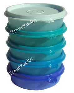 TUPPERWARE Little Wonders Set 5 Small Bowls Snack Cup Shades of Blue New - Picture 1 of 2